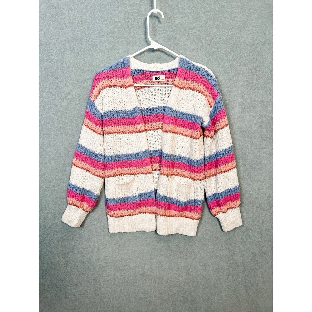 SO Kids Girls Striped Open Front Cardigan Sweater Multi Color Chenille 10/12